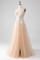 Load image into Gallery viewer, A-Line Champagne Strapless Corset Prom Dress with Appliques