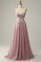 Load image into Gallery viewer, A Line Sweetheart Grey Purple Long Prom Dress with Appliques