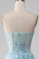 Load image into Gallery viewer, Sky Blue Sweetheart Corset Prom Dress with Sequins