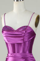 Load image into Gallery viewer, Dark Purple Spaghetti Straps Mermaid Long Prom Dress With Slit