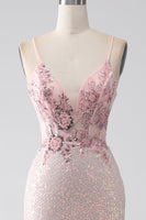 Load image into Gallery viewer, Glitter Pink Beaded Mermaid Prom Dress with Slit