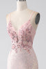 Load image into Gallery viewer, Glitter Pink Beaded Mermaid Prom Dress with Slit