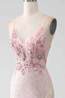 Load image into Gallery viewer, Glitter Pink Beaded Mermaid Prom Dress with Slit
