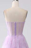 Load image into Gallery viewer, Lavender Printed Strapless Corset Prom Dress with Beading
