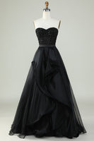 Load image into Gallery viewer, Princess A Line Sweetheart Black Strapless Ball Gown Formal Evening Dress