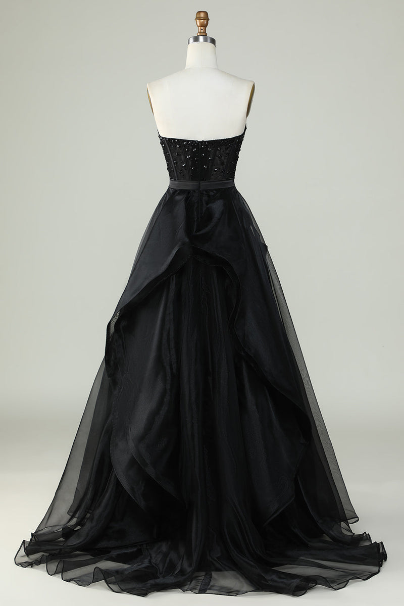 Load image into Gallery viewer, Princess A Line Sweetheart Black Strapless Ball Gown Formal Evening Dress