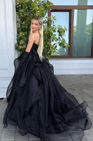Load image into Gallery viewer, Black Strapless Ball Gown Formal Evening Dress