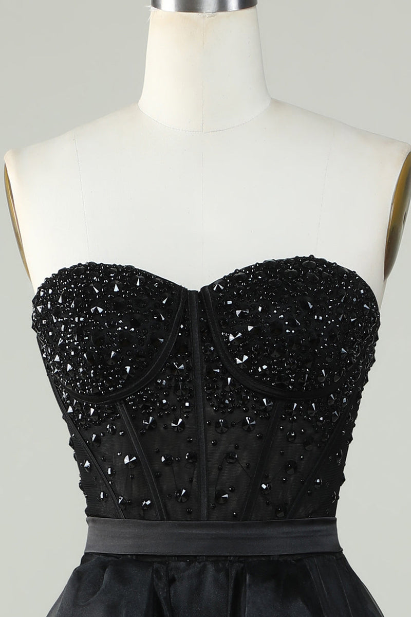 Load image into Gallery viewer, Princess A Line Sweetheart Black Strapless Ball Gown Formal Evening Dress