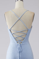 Load image into Gallery viewer, Light Blue Sparkly Mermaid Prom Dress with Slit