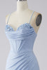 Load image into Gallery viewer, Light Blue Sparkly Mermaid Prom Dress with Slit