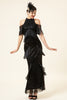 Load image into Gallery viewer, Sparkly Black Beaded Long Formal Dress with Fringes