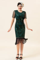 Load image into Gallery viewer, Sheath Round Neck Dark Green Beaded 1920s Dress with Tassel