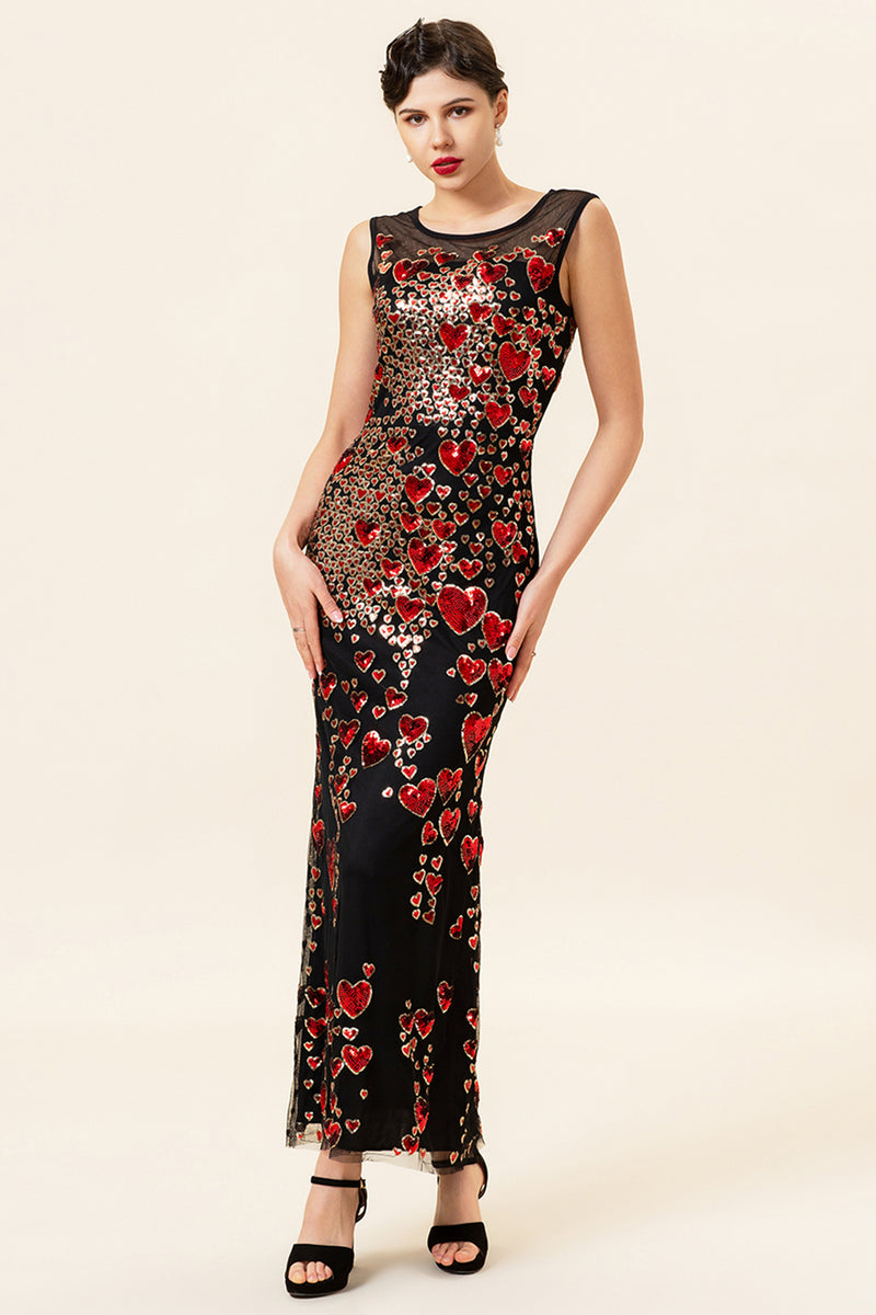 Load image into Gallery viewer, Sheath Round Neck Dark Green Love Heart Beaded Formal Dress