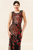 Load image into Gallery viewer, Sheath Round Neck Black Red Love Heart Beaded Long Flapper Dress