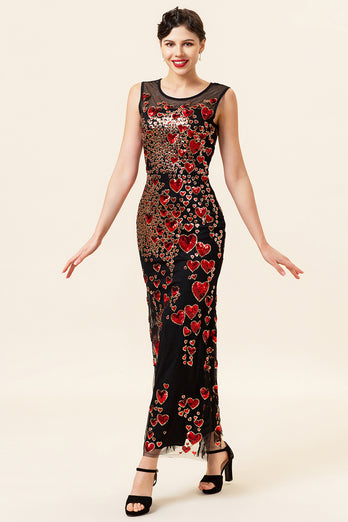 Sheath Round Neck Dark Green Love Heart Beaded Formal Dress