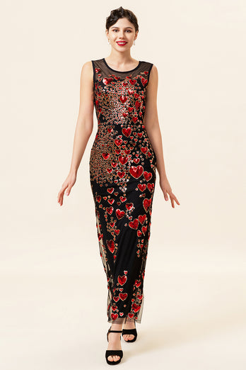 Sheath Round Neck Dark Green Love Heart Beaded Formal Dress