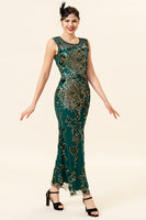 Load image into Gallery viewer, Sheath Round Neck Dark Green Love Heart Beaded Formal Dress