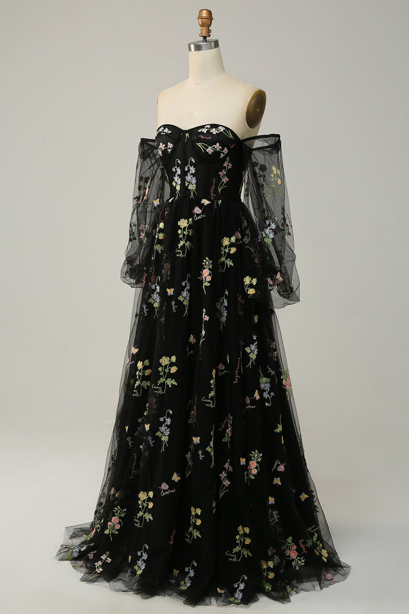 Load image into Gallery viewer, Green Off The Shoulder Long Sleeves A-Line Prom Dress