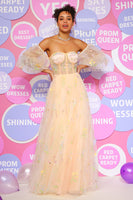 Load image into Gallery viewer, A Line Off The Shoulder Long Sleeves Prom Dress