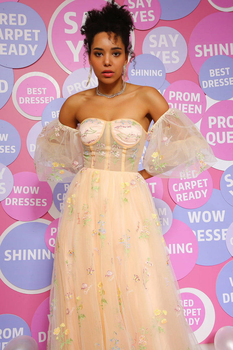 Load image into Gallery viewer, A Line Off The Shoulder A Line Prom Dress