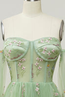 Load image into Gallery viewer, Green Off The Shoulder Long Sleeves A-Line Prom Dress