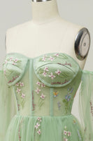 Load image into Gallery viewer, Green Off The Shoulder Long Sleeves A-Line Prom Dress