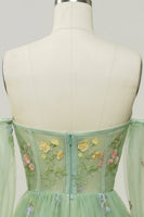 Load image into Gallery viewer, Green Off The Shoulder Long Sleeves A-Line Prom Dress