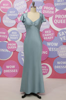 Load image into Gallery viewer, Grey Blue Satin Simple Prom Dress with Ruffles