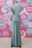 Load image into Gallery viewer, Grey Blue Satin Simple Prom Dress with Ruffles