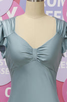 Load image into Gallery viewer, Grey Blue Satin Simple Prom Dress with Ruffles