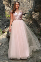 Load image into Gallery viewer, A Line Off the Shoulder Blush Plus Size Prom Dress