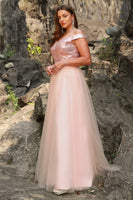 Load image into Gallery viewer, A Line Off the Shoulder Blush Plus Size Prom Dress