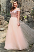 Load image into Gallery viewer, A Line Off the Shoulder Blush Plus Size Prom Dress