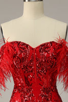 Load image into Gallery viewer, Mermaid Off the Shoulder Burgundy Plus Size Prom Dress with Feathers