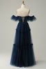 Load image into Gallery viewer, A-Line Off the Shoulder Sweetheart Tulle Navy Long Prom Dress