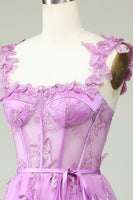 Load image into Gallery viewer, Purple A Line Butterflies Appliques Prom Dress