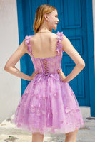 Load image into Gallery viewer, Purple A Line Corset Homecoming Dress with 3D Butterflies