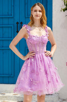Load image into Gallery viewer, Purple A Line Corset Homecoming Dress with 3D Butterflies