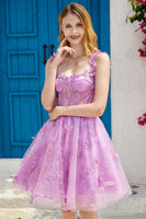 Load image into Gallery viewer, Purple A Line Corset Homecoming Dress with 3D Butterflies