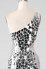 Load image into Gallery viewer, Silver Mirror Sequins One Shoulder Prom Dress with Hollow-out