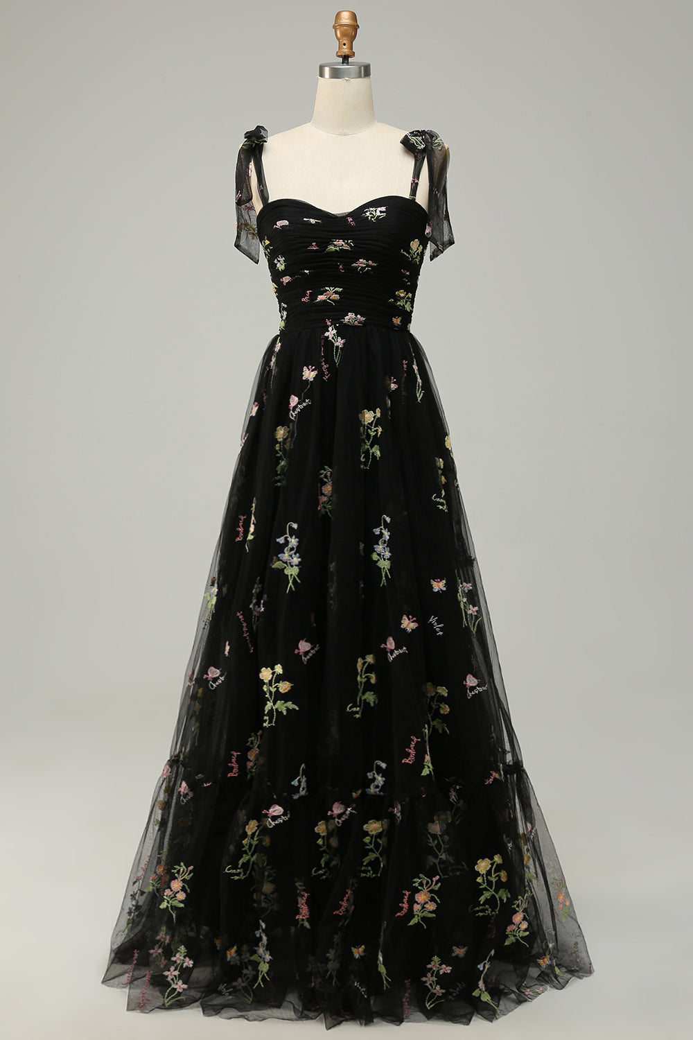 Black Embroidery Long Prom Dress