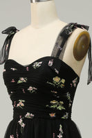 Load image into Gallery viewer, Black Embroidery Long Prom Dress