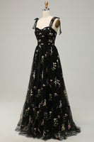Load image into Gallery viewer, Black Embroidery Long Prom Dress