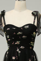 Load image into Gallery viewer, Black Embroidery Long Prom Dress