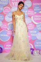 Load image into Gallery viewer, Champagne A Line Long Prom Dress With Embroidery