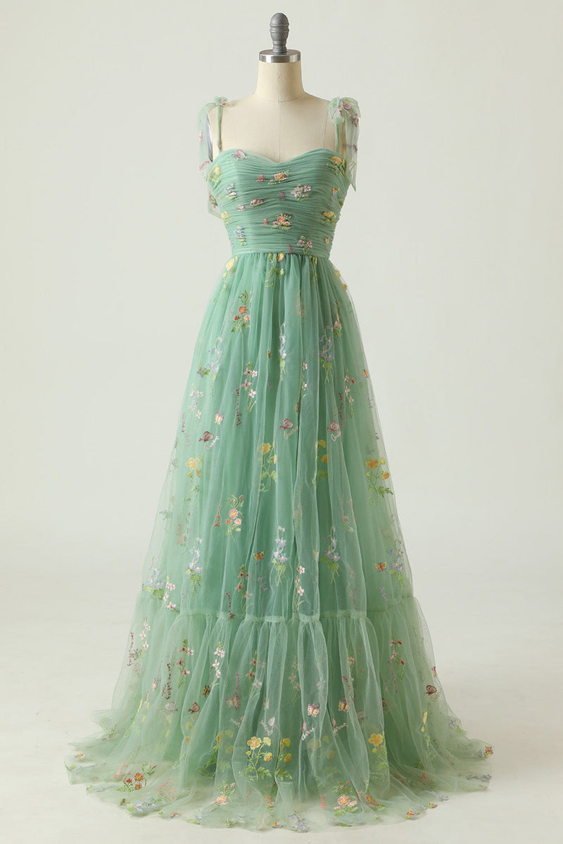 Load image into Gallery viewer, Champagne A Line Embroidered Long Prom Dress