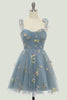 Load image into Gallery viewer, Green Spaghetti Straps Short Homecoming Dress with Embroidery