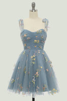 Load image into Gallery viewer, Green Spaghetti Straps Short Homecoming Dress with Embroidery