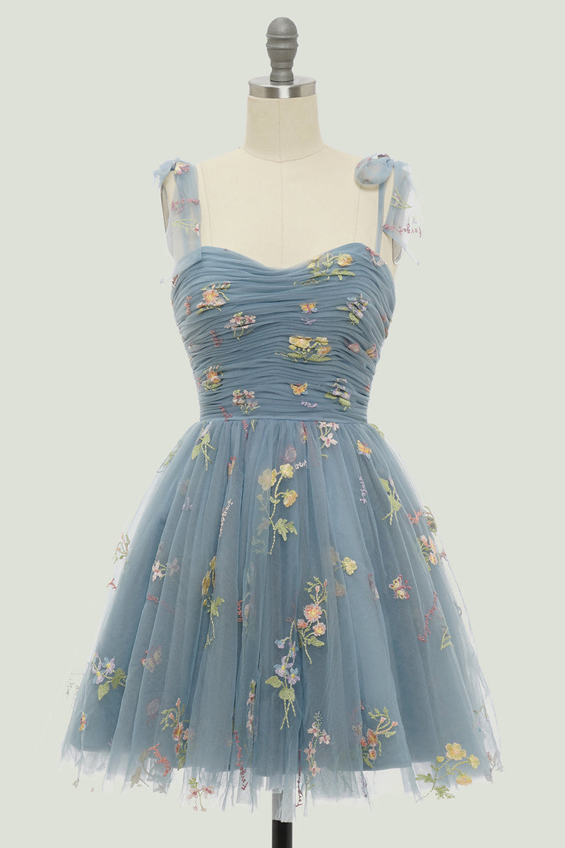 Load image into Gallery viewer, Green Spaghetti Straps Short Homecoming Dress with Embroidery