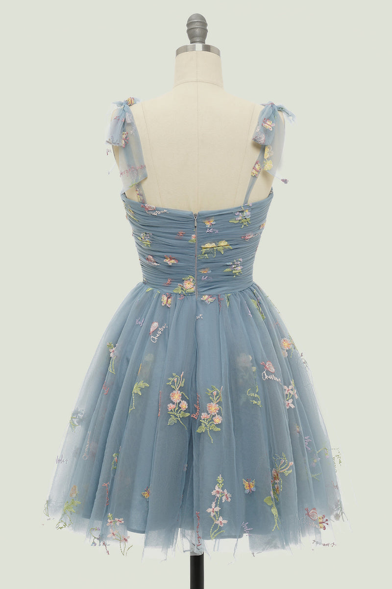 Load image into Gallery viewer, Green Spaghetti Straps Short Homecoming Dress with Embroidery